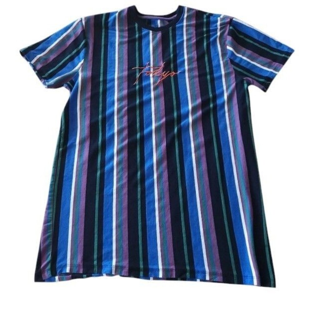Vox Populi For The People Tokyo Striped T Shirt Vertical Multicolor Men Sz Large